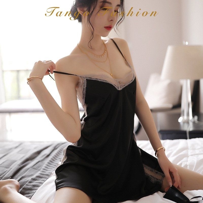 Váy ngủ sexy 2 dây lụa gợi cảm cao cấp - Đầm ngủ lụa phối ren xẻ hông quyến rủ, Đồ mặc nhà dễ thương [TANGO FASHION]