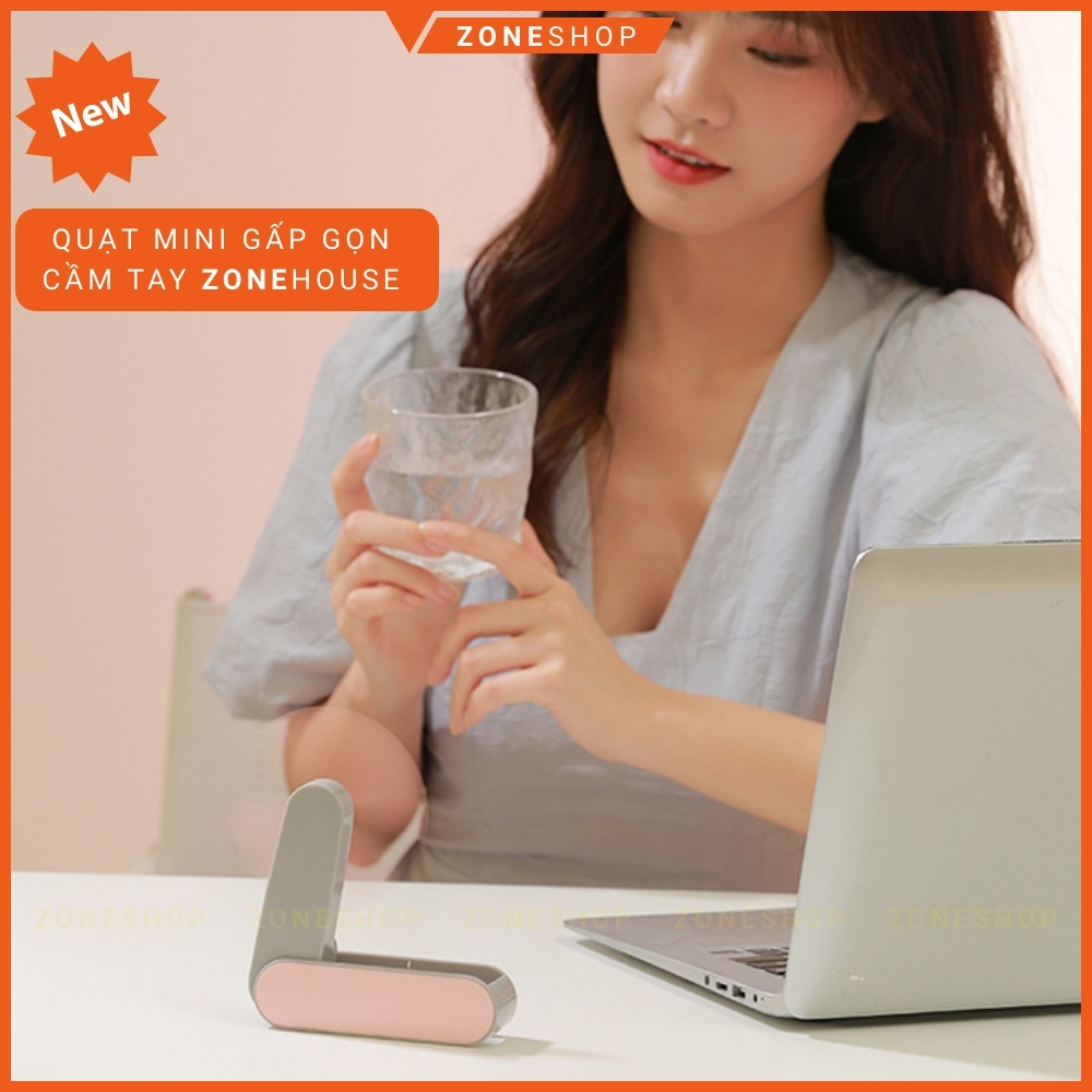 Quạt mini cầm tay gấp gọn sạc pin Xiaomi - ZoneHouse, 2 tốc độ gió, cổng USB, quạt cầm tay và để bàn tiện lợi [ZONESHOP]