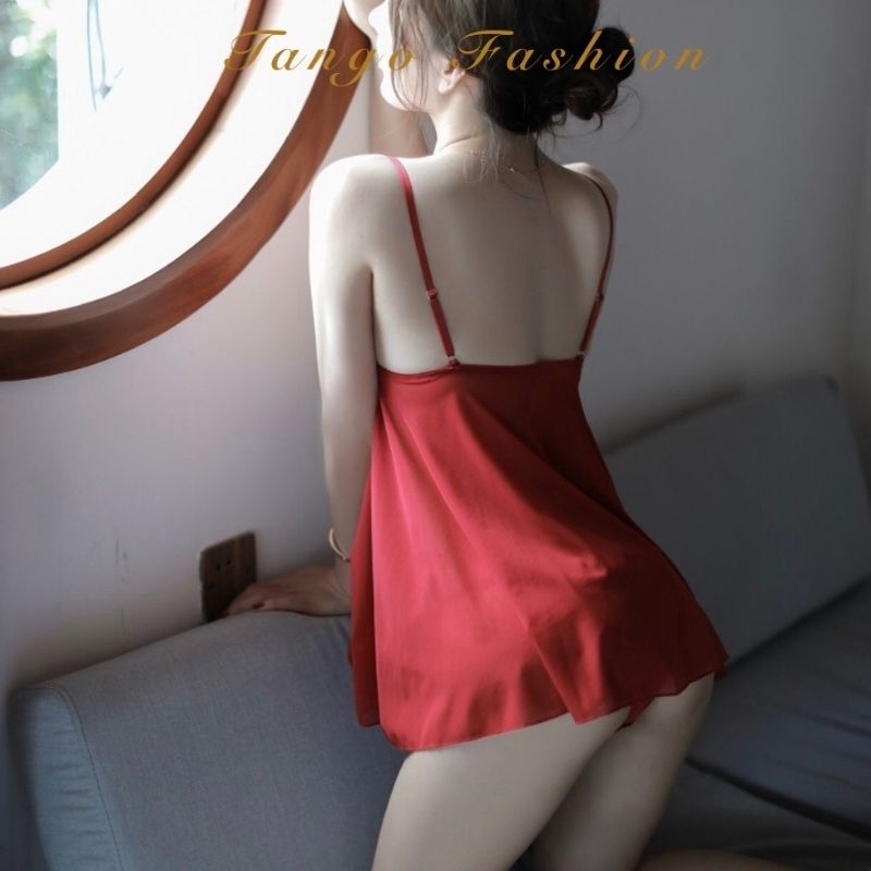 [NEW] Váy ngủ sexy, đầm ngủ voan ren màu đỏ gợi cảm xẻ tà trước siêu dễ thương, váy mặc nhà quyến rủ [TANGO FASHION]