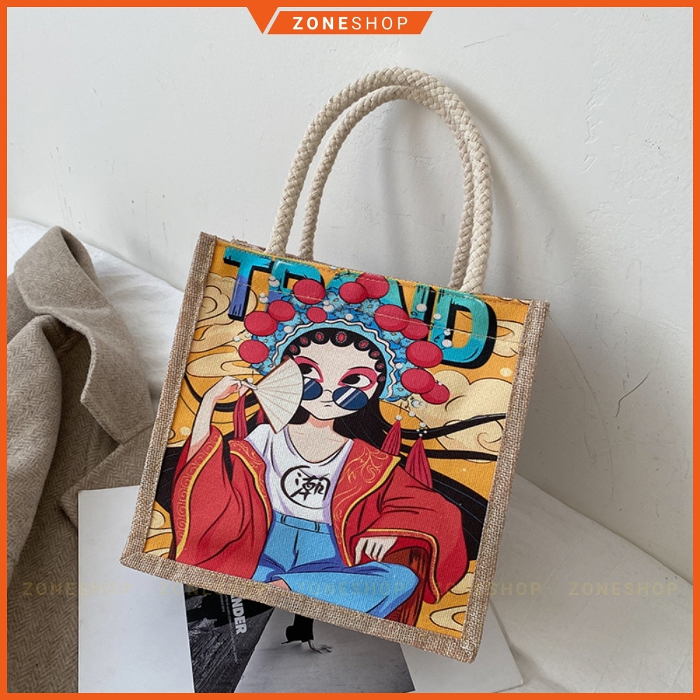 Túi cói mini hàng loại 1 GIÁ SỈ, có dây kéo, móc xách chắc chắn, nhiều mẫu mã, hoạ tiết [ZONESHOP]