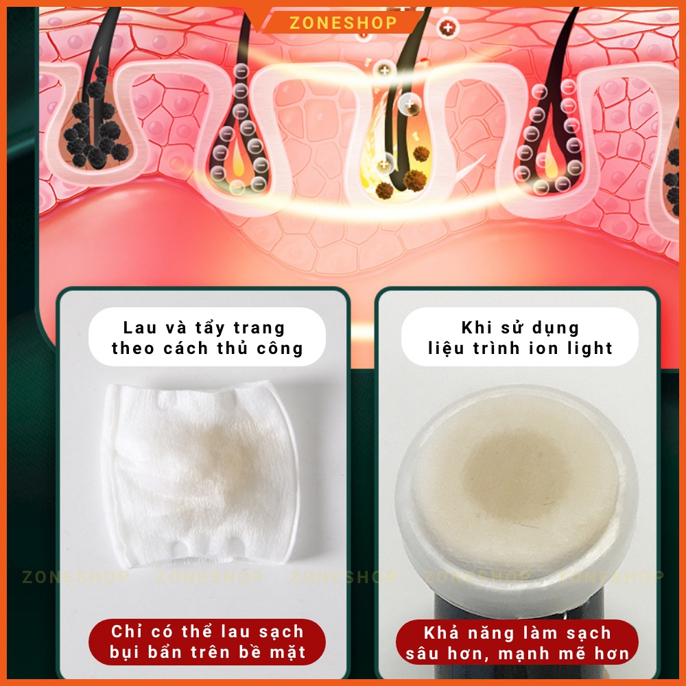 Máy massage mặt cầm tay ION 4 chế độ, 2 nguồn ánh sáng, chăm sóc da mặt ion light, sóng âm - SP Chính hãng [ZONESHOP]