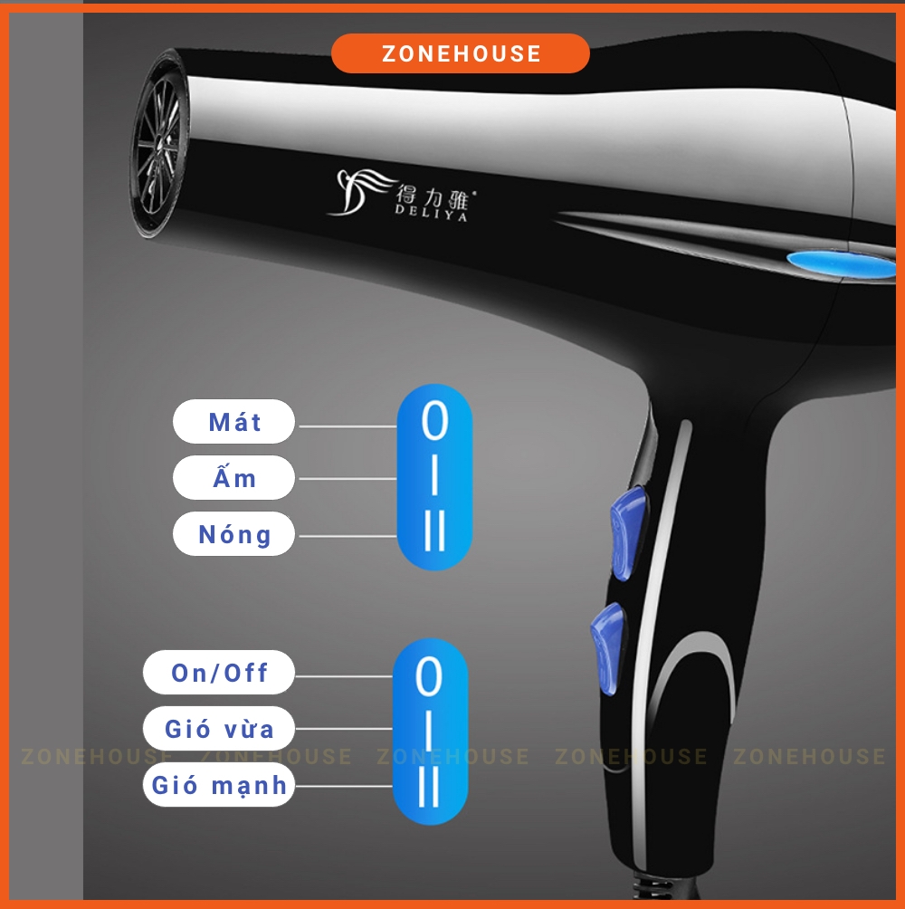Máy Sấy Tóc Deliya - ZoneHouse, Tặng Kèm 6 Phụ Kiện, máy sấy tạo kiểu tóc chuyên nghiệp, bảo hành 1 đổi 1