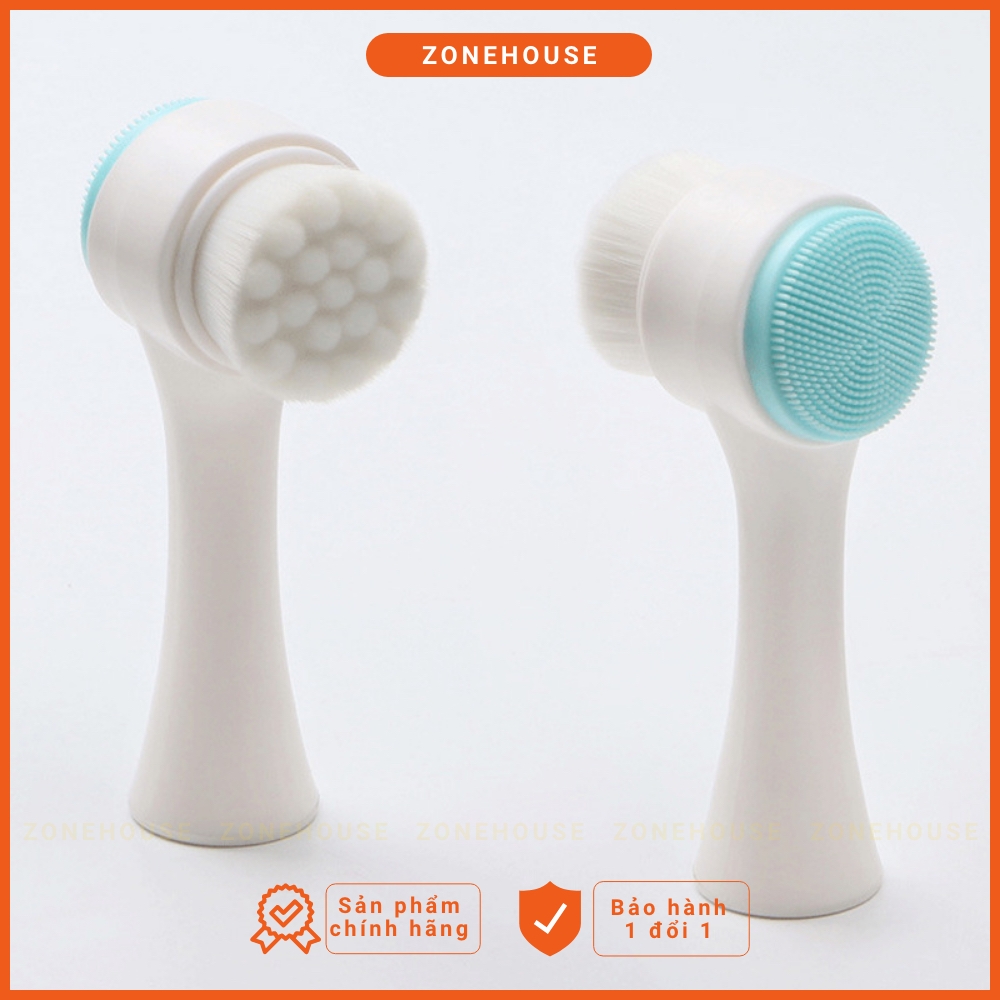 Cây rửa mặt 2 đầu massage sạch sâu ZONEHOUSE, bàn chải rửa mặt Hàn Quốc 2 đầu lông cực mềm và silicon dẻo