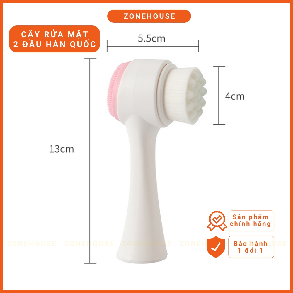 Cây rửa mặt 2 đầu massage sạch sâu ZONEHOUSE, bàn chải rửa mặt Hàn Quốc 2 đầu lông cực mềm và silicon dẻo