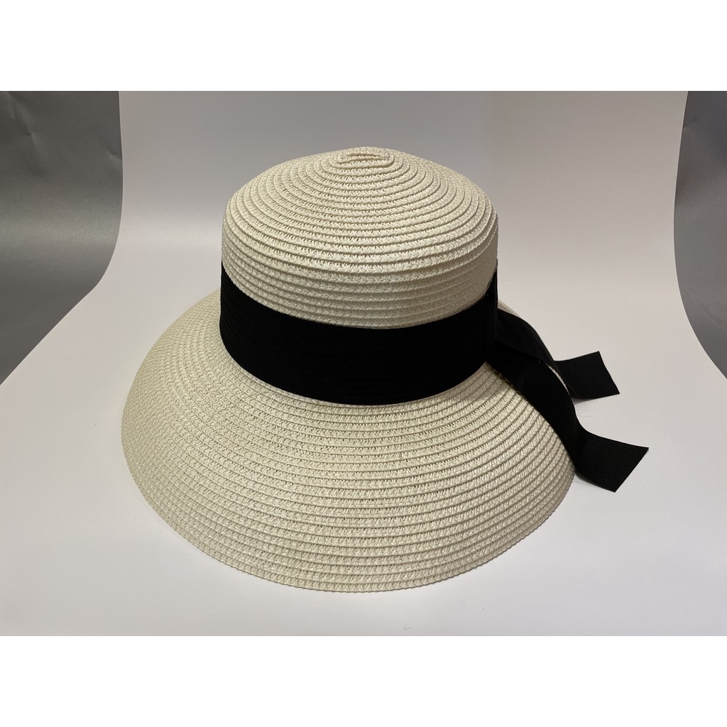 Mũ cói chuông đi biển vành đai đen cao cấp [ZONESHOP.VN]