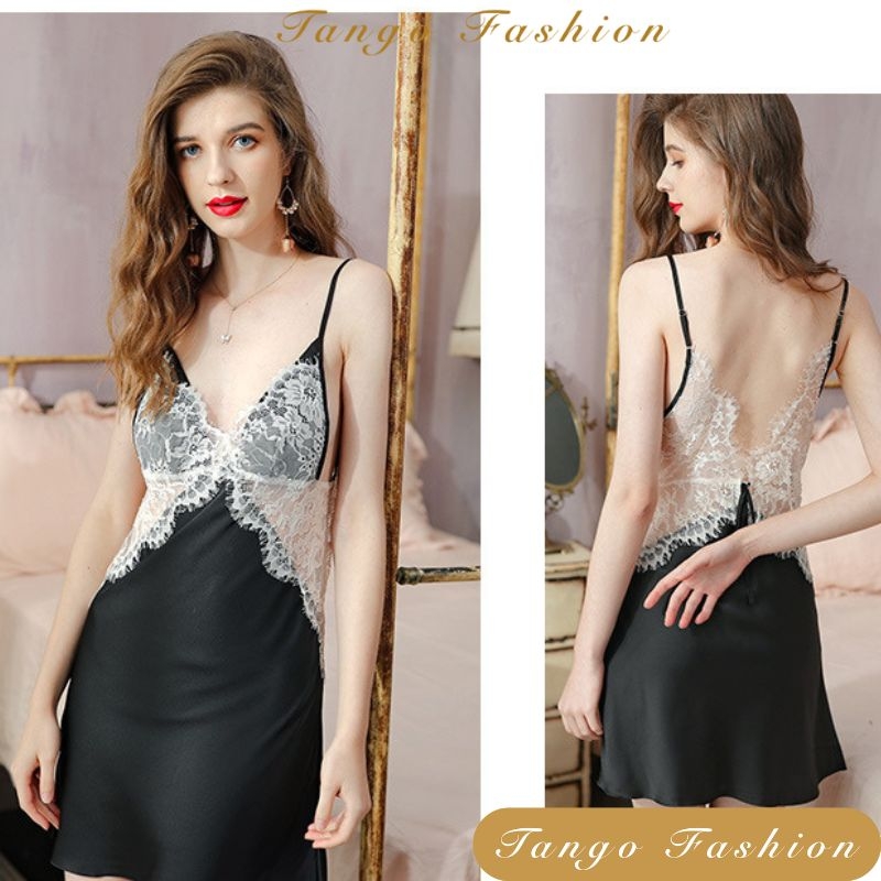 Đầm ngủ sexy lụa phối ren cao cấp váy mặc nhà gợi cảm quyến rũ - TANGO FASHION