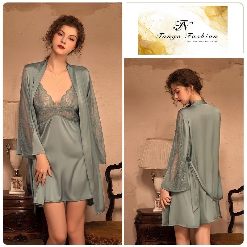 Áo choàng ngủ, Đầm ngủ lụa latin CAO CẤP phối ren quyến rủ, đồ mặc nhà gợi cảm [TANGO FASHION]