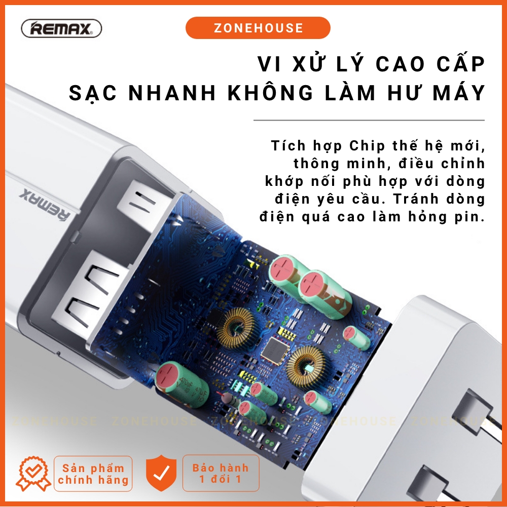 Củ Sạc Nhanh 4 Cổng REMAX - ZoneHouse, Cục Sạc Điện Thoại Thông Minh, Chân Gập Tiện Dụng, Sạc Đa
