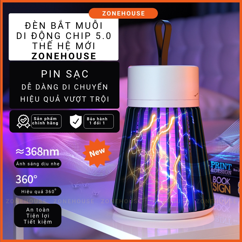 Đèn bắt muỗi thông minh Electric S thế hệ mới nhất - Đèn bắt muỗi di động + kèm dây sạc, máy bắt muỗi ZONEHOUSE