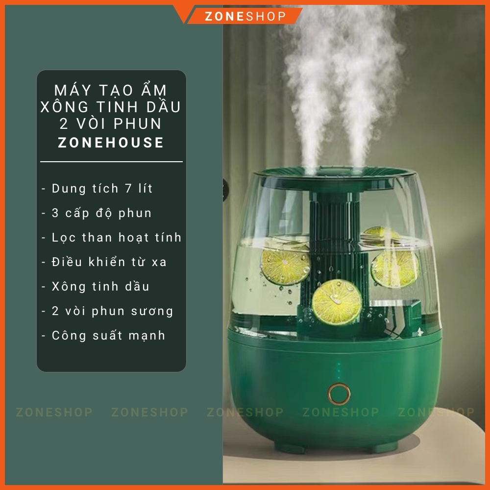 Máy xông tinh dầu tạo ẩm ZONEHOUSE vòi phun kép mạnh mẽ, xông xả chanh, hoa quả, tạo ion thơm phòng [ZONESHOP]