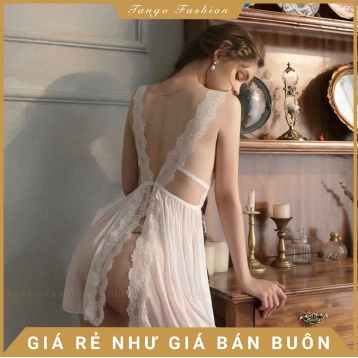 Váy ngủ sexy voan phối ren quyến rủ, Đồ thiết kế phong cách Hàn Quốc, Đầm mặc nhà dễ thương ngợi cảm [TANGO FASHION]