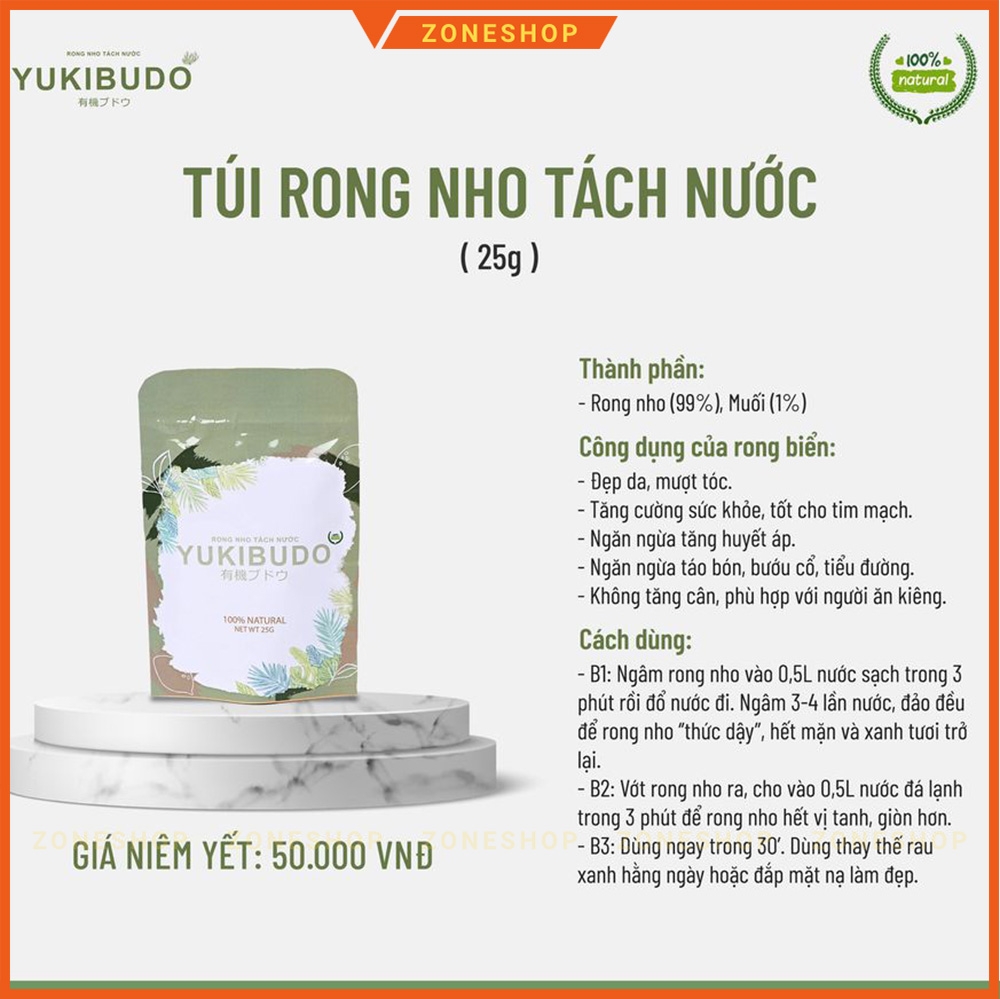 [NEW] Rong nho tách nước YUKIBUDO [GÓI LẺ] tặng nước xốt mè rang - Rong nho CN Nhật Bản Yukibudo [ZONESHOP]