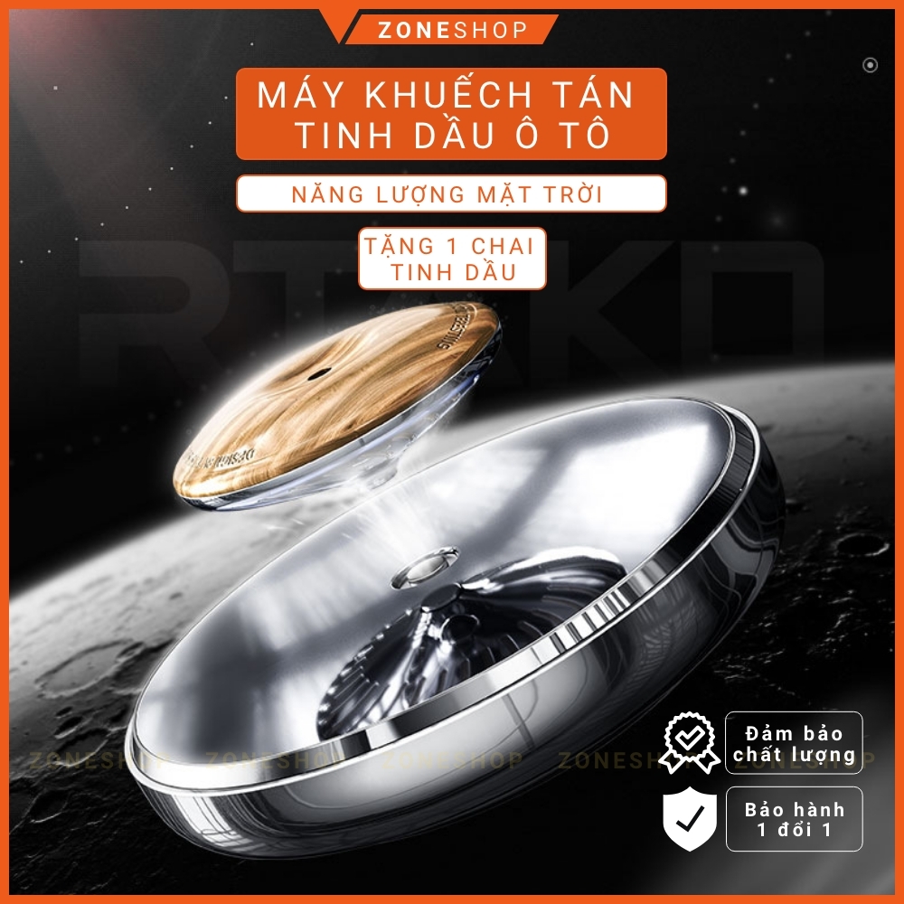 Máy khuếch tán tinh dầu nước hoa xe hơi gỗ xoay năng lượng mặt trời, khuếch tán hương thơm tự nhiên cao cấp Zone Shop