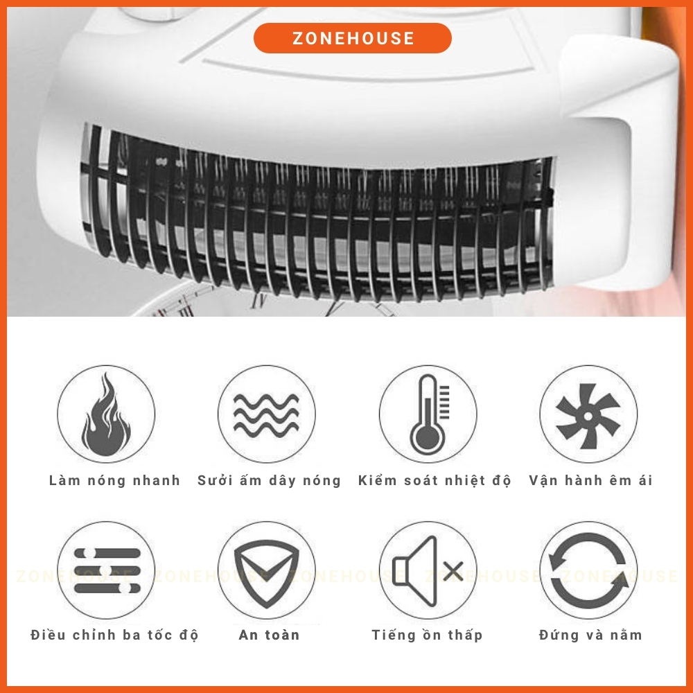 Quạt sưởi ấm ZoneHouse - HinBeauty, làm ấm nhanh, chống giật, chống bỏng, máy sưởi ấm mini cao cấp, chuyên dụng tắm bé