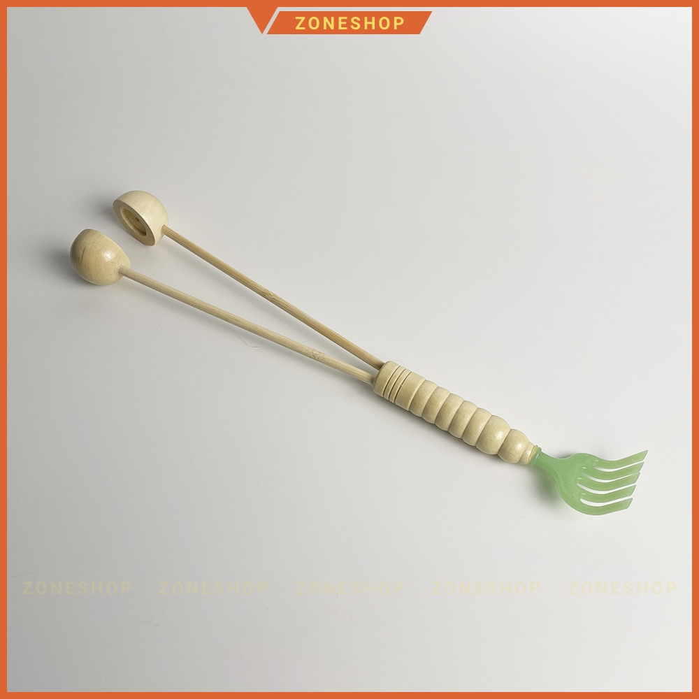 Cây gậy đấm lưng gỗ, kèm đầu gãi lưng ZONESHOP, dụng cụ massage lưng, hàng thủ công mỹ nghệ đầu thú tròn