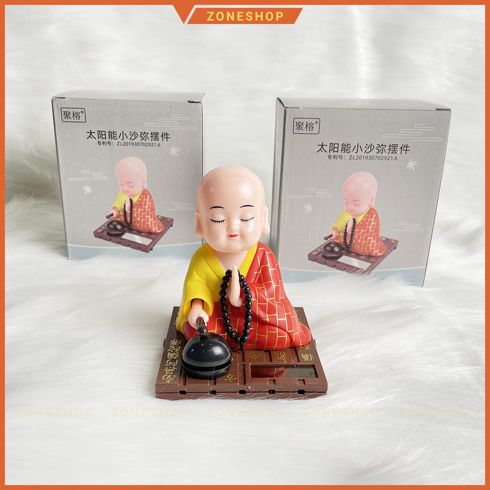 Tượng Chú Tiểu Gõ Mõ Tụng Kinh năng lượng mặt trời, Mang Lại May Mắn, Bình An, Tài Lộc - [ZONESHOP] Chú tiểu gõ mõ