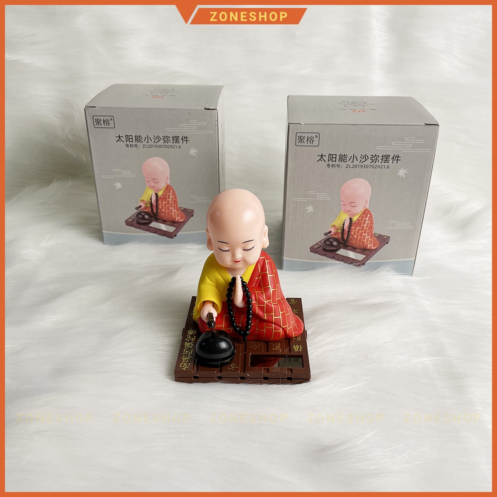 Tượng Chú Tiểu Gõ Mõ Tụng Kinh năng lượng mặt trời, Mang Lại May Mắn, Bình An, Tài Lộc - [ZONESHOP] Chú tiểu gõ mõ