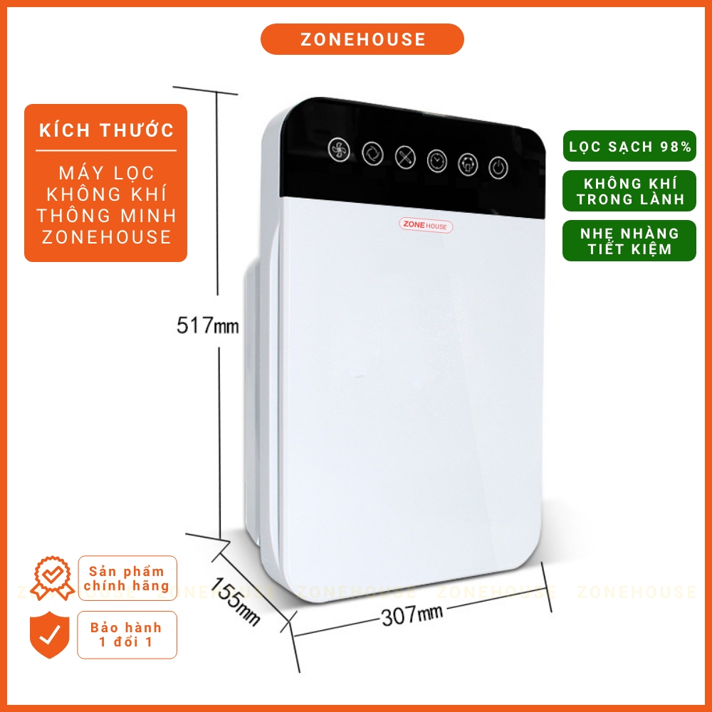 Máy Lọc Không Khí ion ZONEHOUSE - SUPER WOMAN, 3 Chế độ, Bộ lọc 3 lớp HEPA, Than hoạt tính [Mã SP ZHK02] - Chính hãng