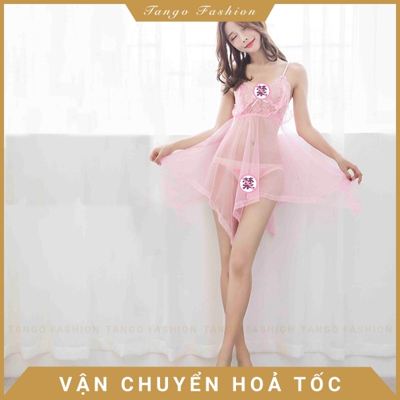 Váy ngủ sexy gợi cảm, Đầm ngủ xuyên thấu 2 dây kèm quần chip [TANGO FASHION]