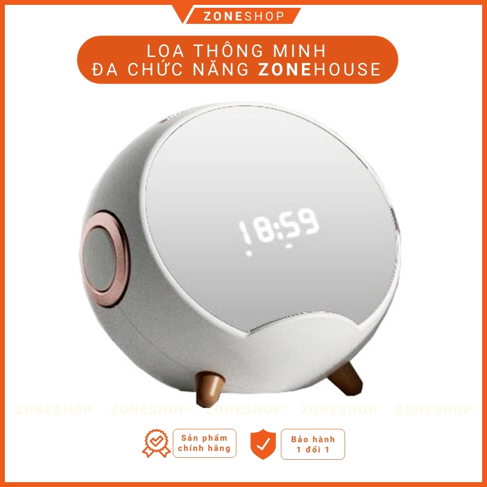 Loa bluetooth đa chức năng ZONEHOUSE, đế sạc điện thoại không dây, đồng hồ báo thức gương, giá đỡ điện, 5in1 [ZONESHOP]