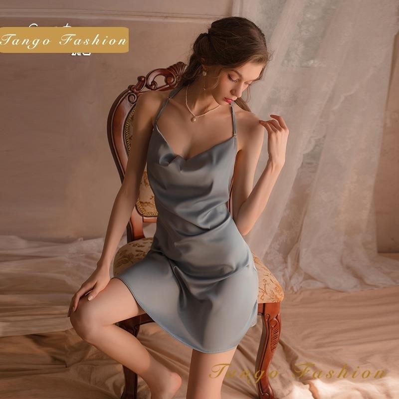 Váy ngủ sexy, Đầm lụa satin CAO CẤP thiết kế phối ren hở lưng quyến rủ, TANGO FASHION Shop chuyên đồ ngủ