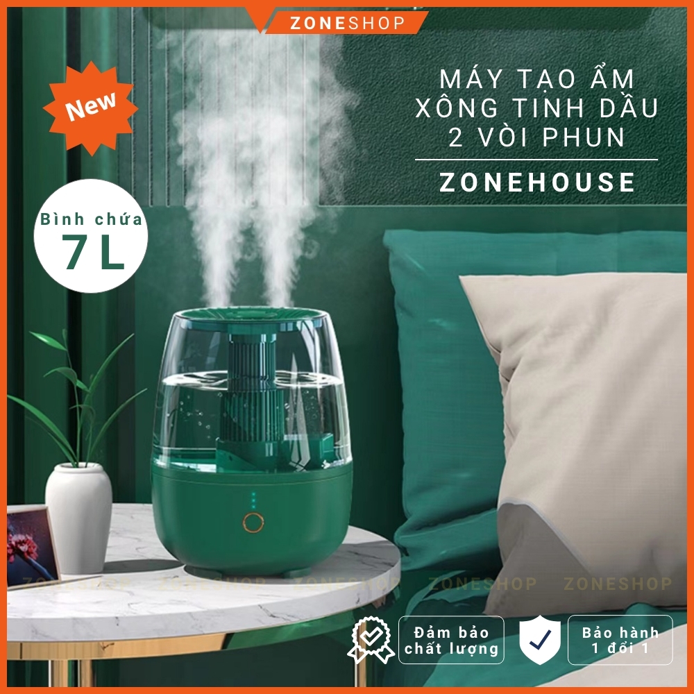 Máy xông tinh dầu tạo ẩm ZONEHOUSE vòi phun kép mạnh mẽ, xông xả chanh, hoa quả, tạo ion thơm phòng [ZONESHOP]