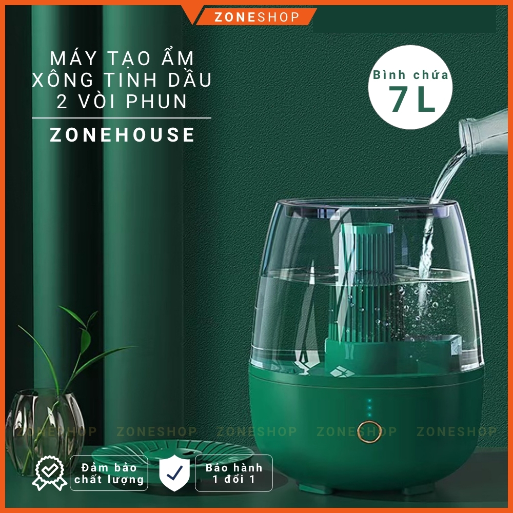 Máy xông tinh dầu tạo ẩm ZONEHOUSE vòi phun kép mạnh mẽ, xông xả chanh, hoa quả, tạo ion thơm phòng [ZONESHOP]