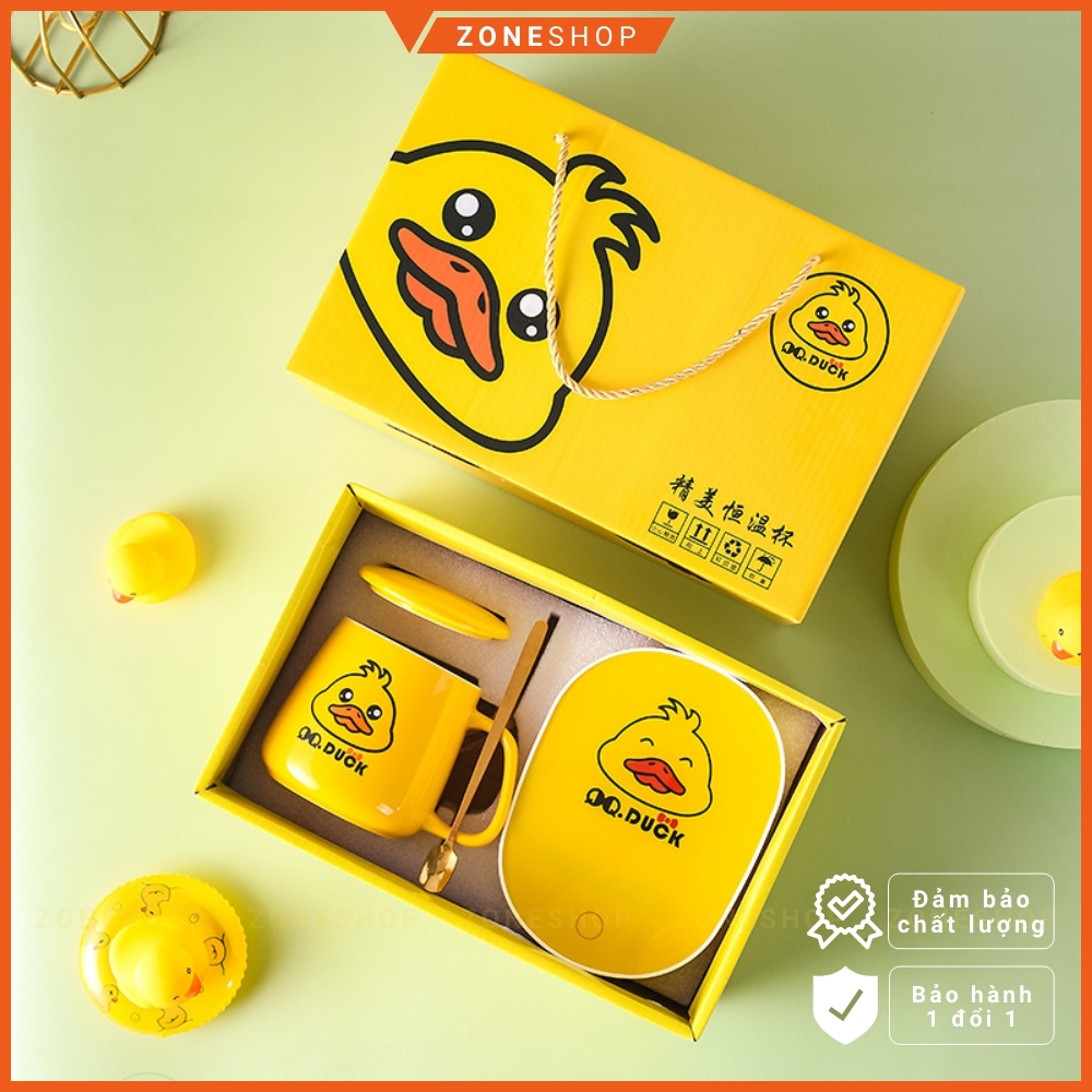 Cốc hâm nóng đồ uống bằng sứ cao cấp, bộ cốc sứ làm nóng tự động tặng thìa vàng sang trọng Zone Shop