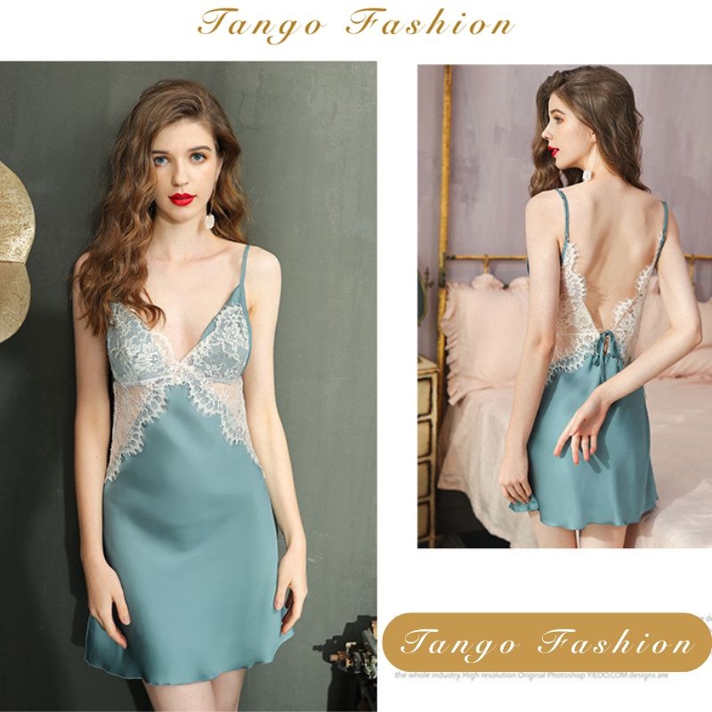 Đầm ngủ sexy lụa phối ren cao cấp váy mặc nhà gợi cảm quyến rũ - TANGO FASHION