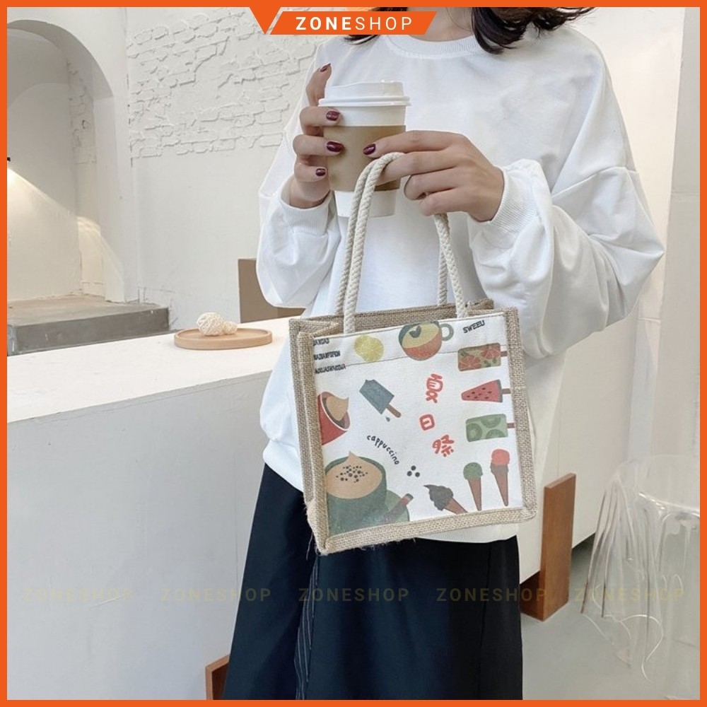 Túi cói mini hàng loại 1 GIÁ SỈ, có dây kéo, móc xách chắc chắn, nhiều mẫu mã, hoạ tiết [ZONESHOP]