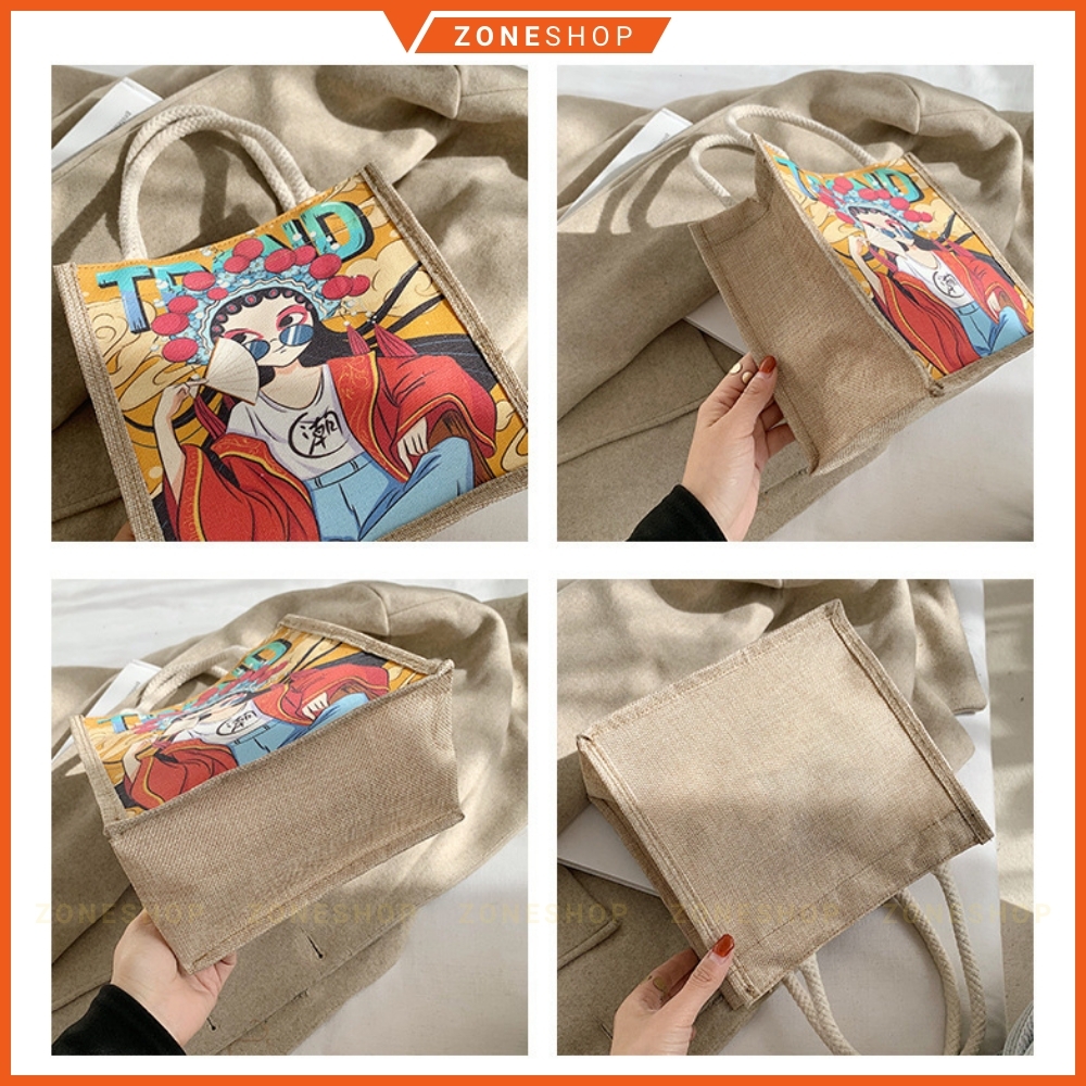 Túi cói mini hàng loại 1 GIÁ SỈ, có dây kéo, móc xách chắc chắn, nhiều mẫu mã, hoạ tiết [ZONESHOP]