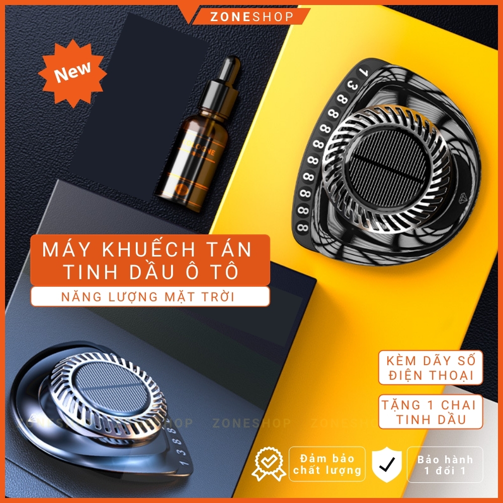Tinh dầu nước hoa xe tự động khuếch tán năng lượng mặt trời xoay vòng hiện kèm bảng số điện thoại ô tô Zone Shop