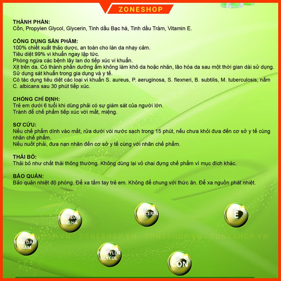 Bình Xịt Sát Khuẩn Tinh Dầu Bảo Linh 60ml - Hoàn toàn thiên nhiên, an toàn, tiện dụng [ZONESHOP]
