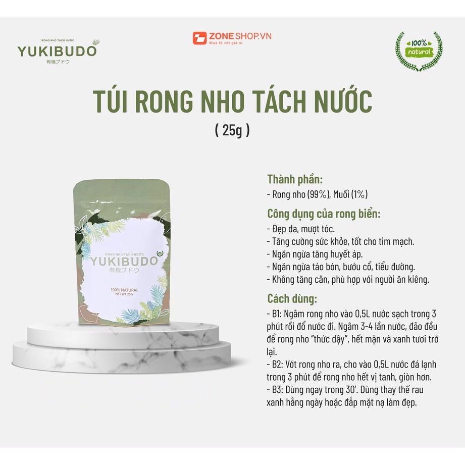 Rong nho tách nước YUKIBUDO [CHÍNH HÃNG] ăn kèm nước chấm sốt mè rang Yukibudo tuyệt hảo, rong nho tách nước CN Nhật Bản