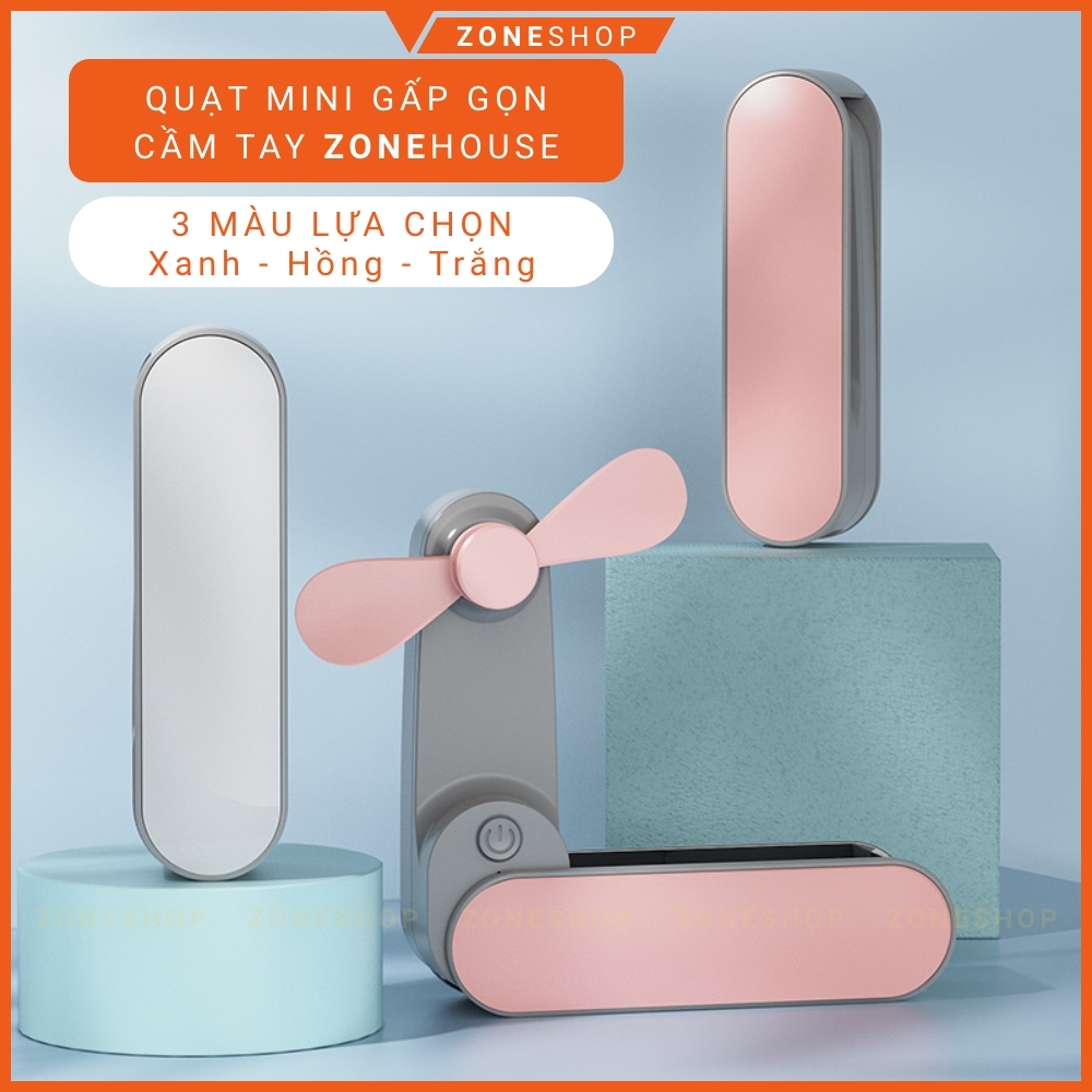Quạt mini cầm tay gấp gọn sạc pin Xiaomi - ZoneHouse, 2 tốc độ gió, cổng USB, quạt cầm tay và để bàn tiện lợi [ZONESHOP]