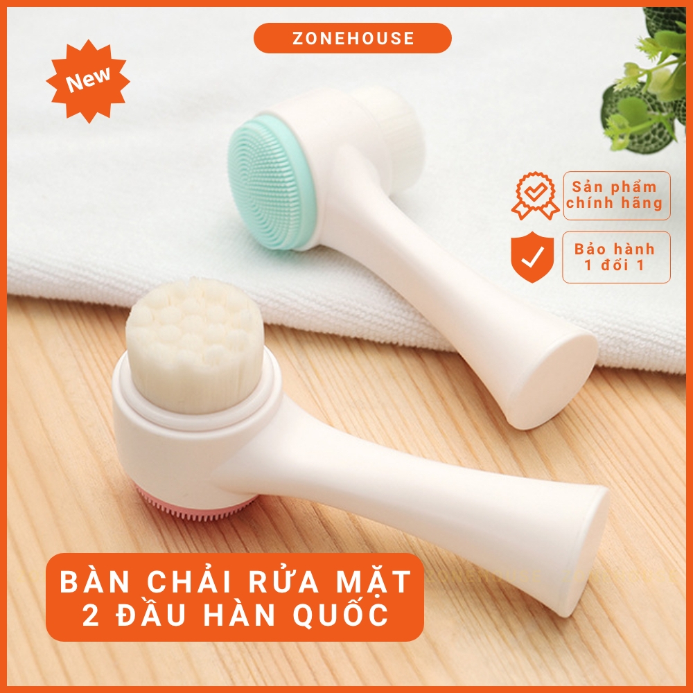 Cây rửa mặt 2 đầu massage sạch sâu ZONEHOUSE, bàn chải rửa mặt Hàn Quốc 2 đầu lông cực mềm và silicon dẻo