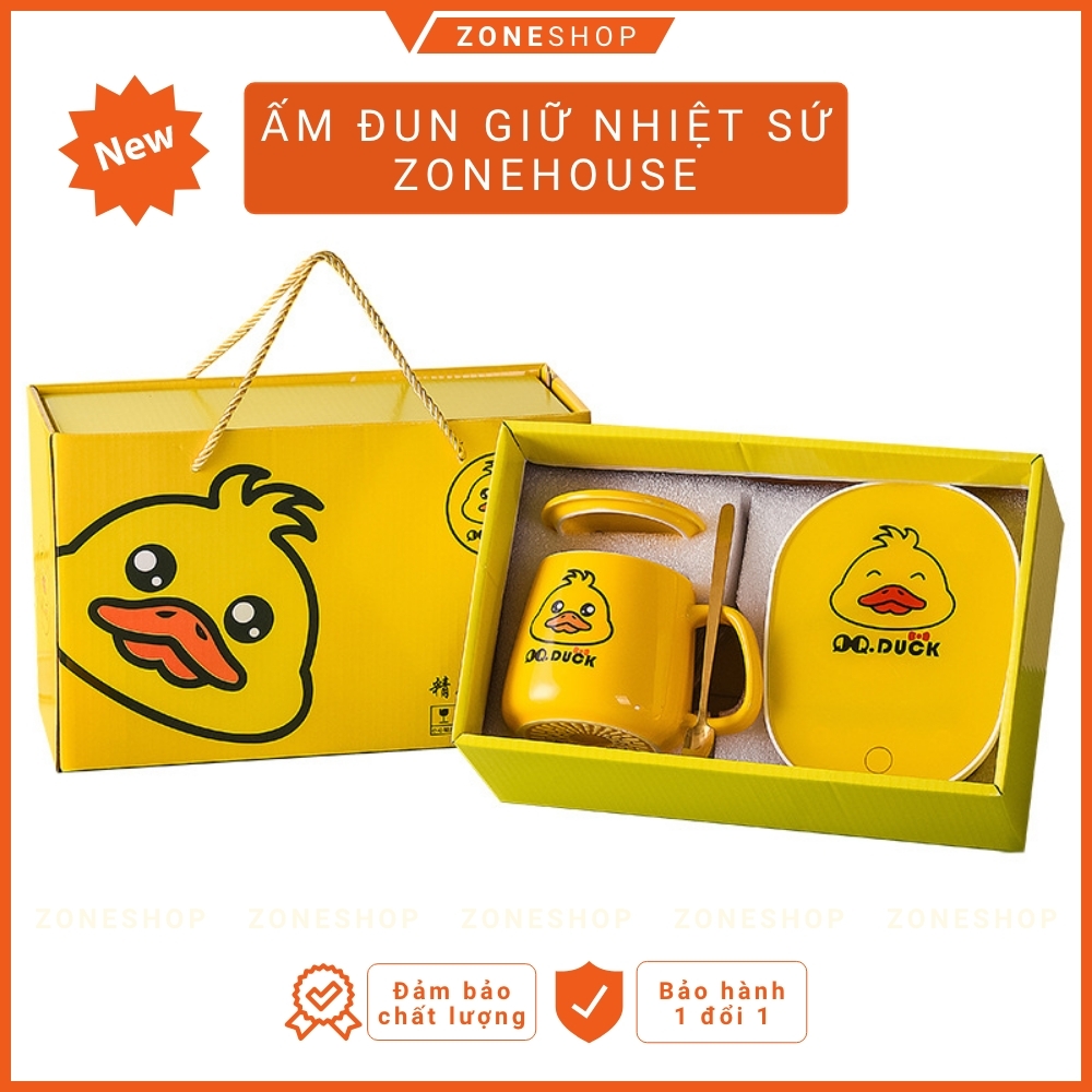 Cốc hâm nóng đồ uống bằng sứ cao cấp, bộ cốc sứ làm nóng tự động tặng thìa vàng sang trọng Zone Shop