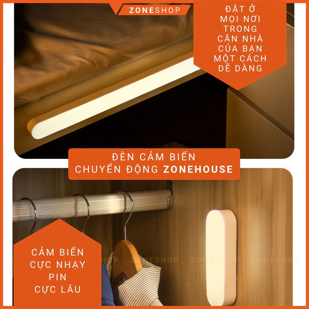 Đèn Led Cảm ứng Chuyển Động ZONEHOUSE Không Dây, Đèn cảm biến Thông Minh Gắn tủ quần áo, tủ bếp, Cầu Thang ZONESHOP