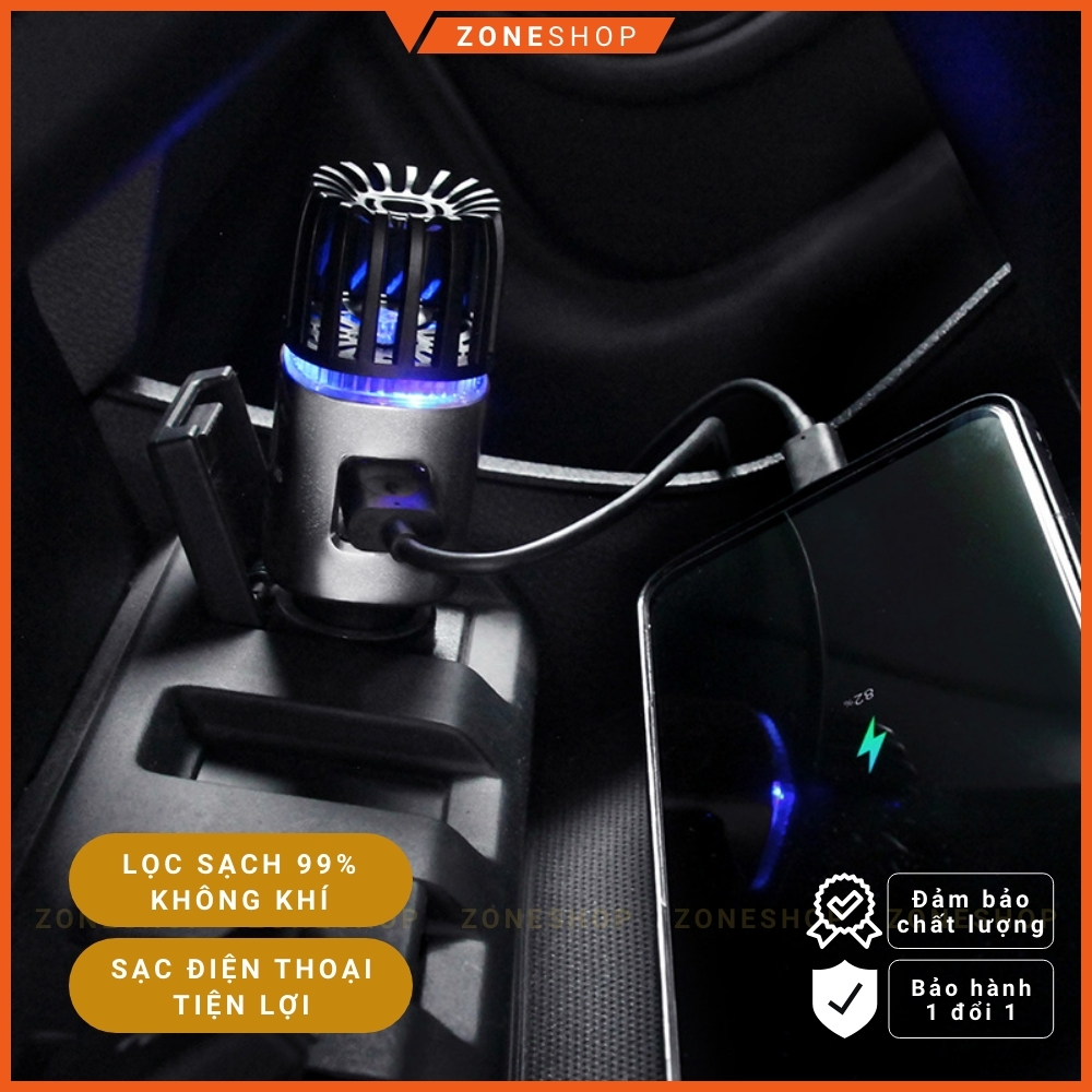 Máy Lọc Không Khí Tạo ION Âm Kiêm Tẩu Sạc cao cấp ZONE CAR Dùng Cho Ô Tô 12V, lọc sạch không khí, khói thuốc [ZONESHOP]