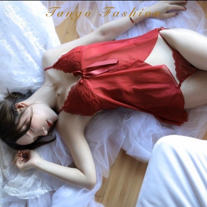 [NEW] Váy ngủ sexy, đầm ngủ voan ren màu đỏ gợi cảm xẻ tà trước siêu dễ thương, váy mặc nhà quyến rủ [TANGO FASHION]