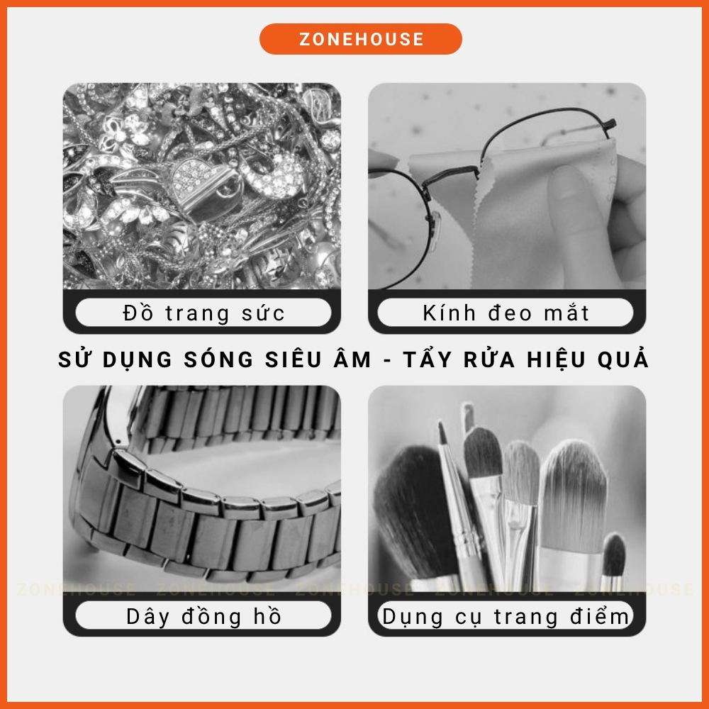 Máy tẩy rửa kính, Đồ Gia Dụng Cầm Tay ZONEHOUSE, Dụng cụ tẩy rửa Đồ Trang Sức, Răng Giả, Cạo Râu, Máy tẩy mini ZONESHOP