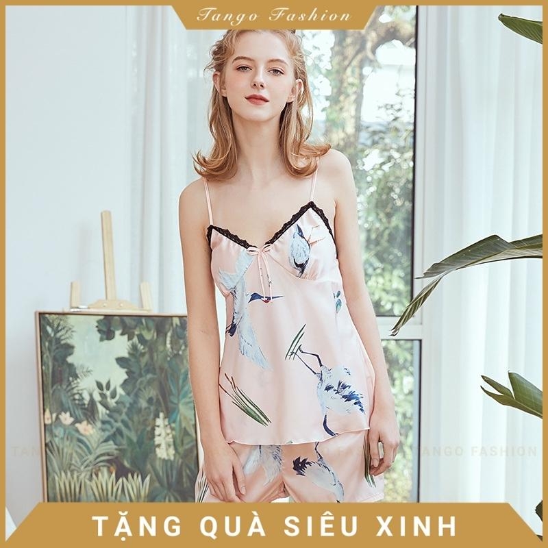 Đồ mặc nhà nữ, bộ lụa 2 dây mền mát, đồ ngủ dễ thương [TANGO FASHION]