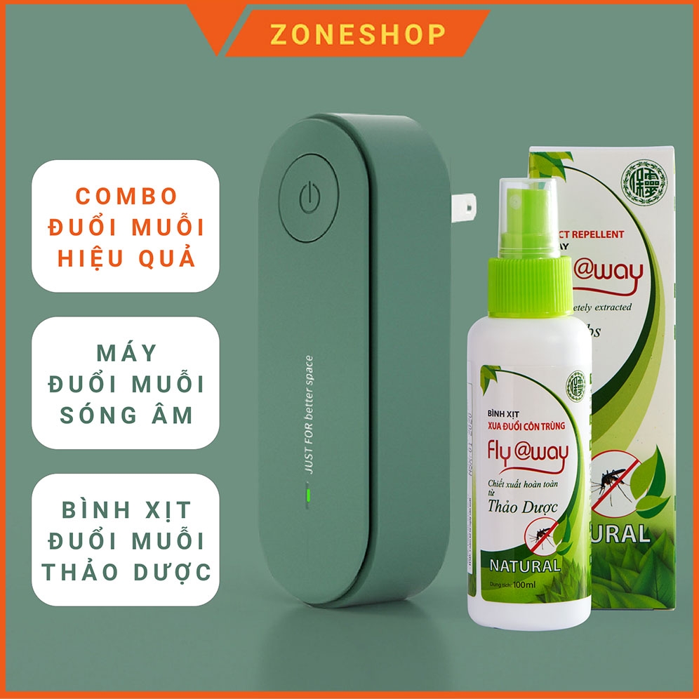 [COMBO ĐUỔI MUỖI] Máy đuổi muỗi sóng âm+Bình xịt đuổi muỗi ZONESHOP. Bộ dụng cụ đuổi muỗi Fly@way an toàn, hiệu quả