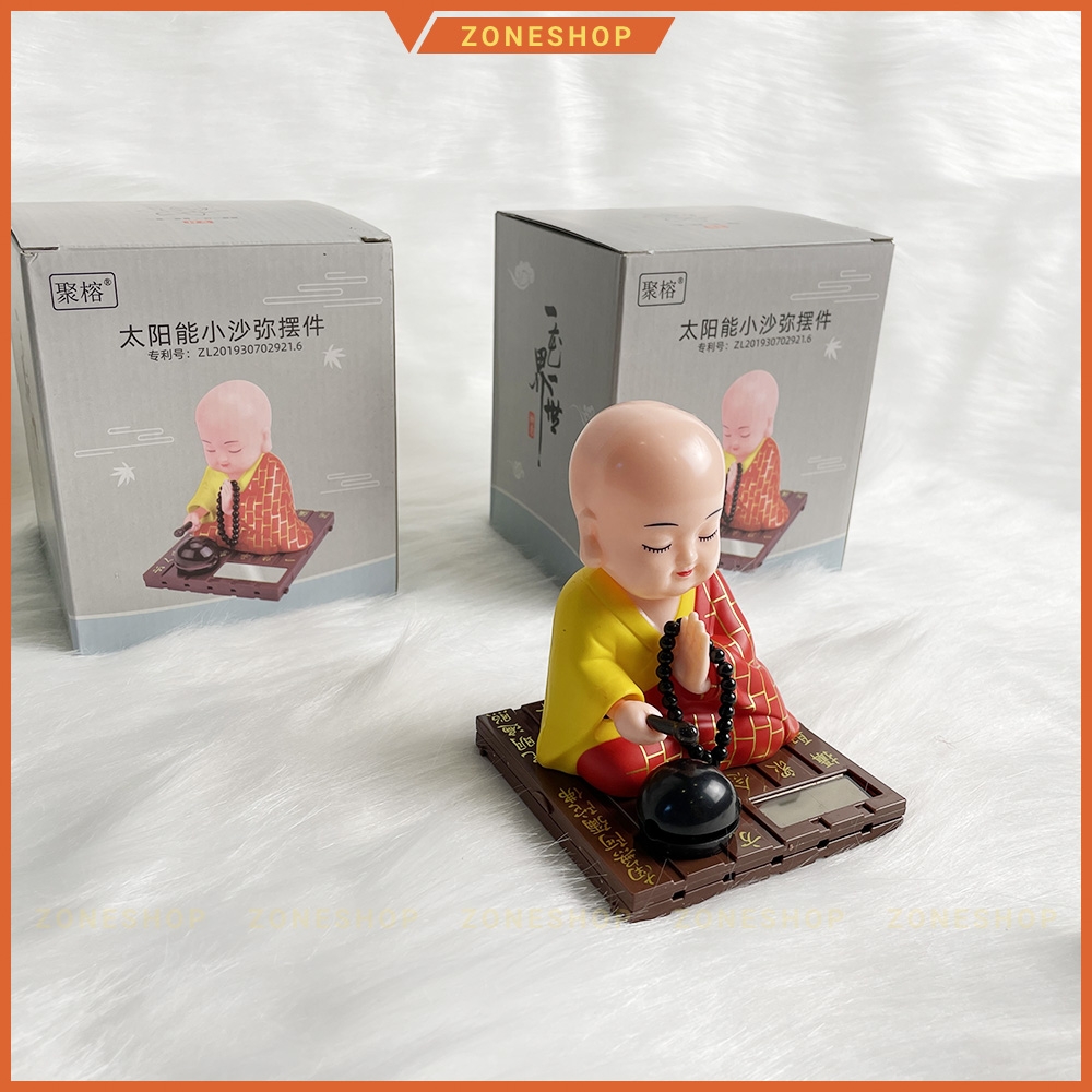 Tượng Chú Tiểu Gõ Mõ Tụng Kinh năng lượng mặt trời, Mang Lại May Mắn, Bình An, Tài Lộc - [ZONESHOP] Chú tiểu gõ mõ