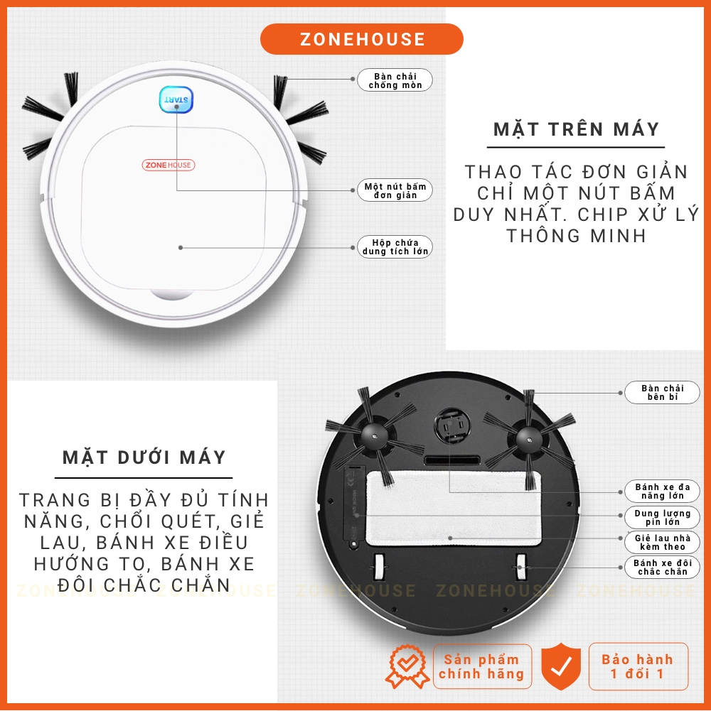 Robot Hút Bụi Thông Minh ZoneHouse - Super Woman, hút bụi thông minh, Hàng Chính Hãng, lau nhà, chống rơi [ZONESHOP]