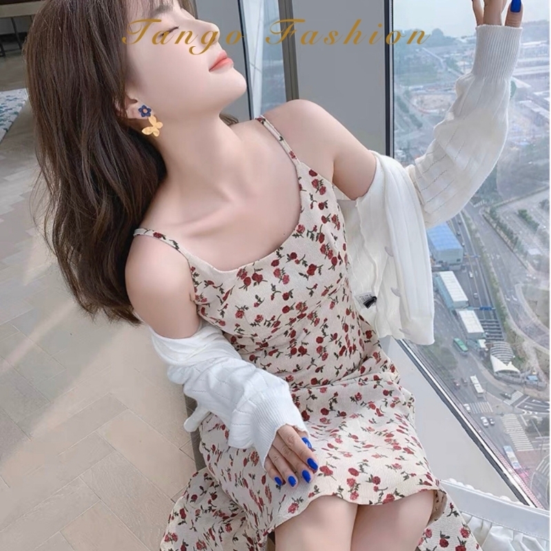 Váy hai dây nữ hoa nhí hàng quảng châu, chất thun co giãn 4 chiều, kiểu dáng suông dễ thương [TANGO SHOP]