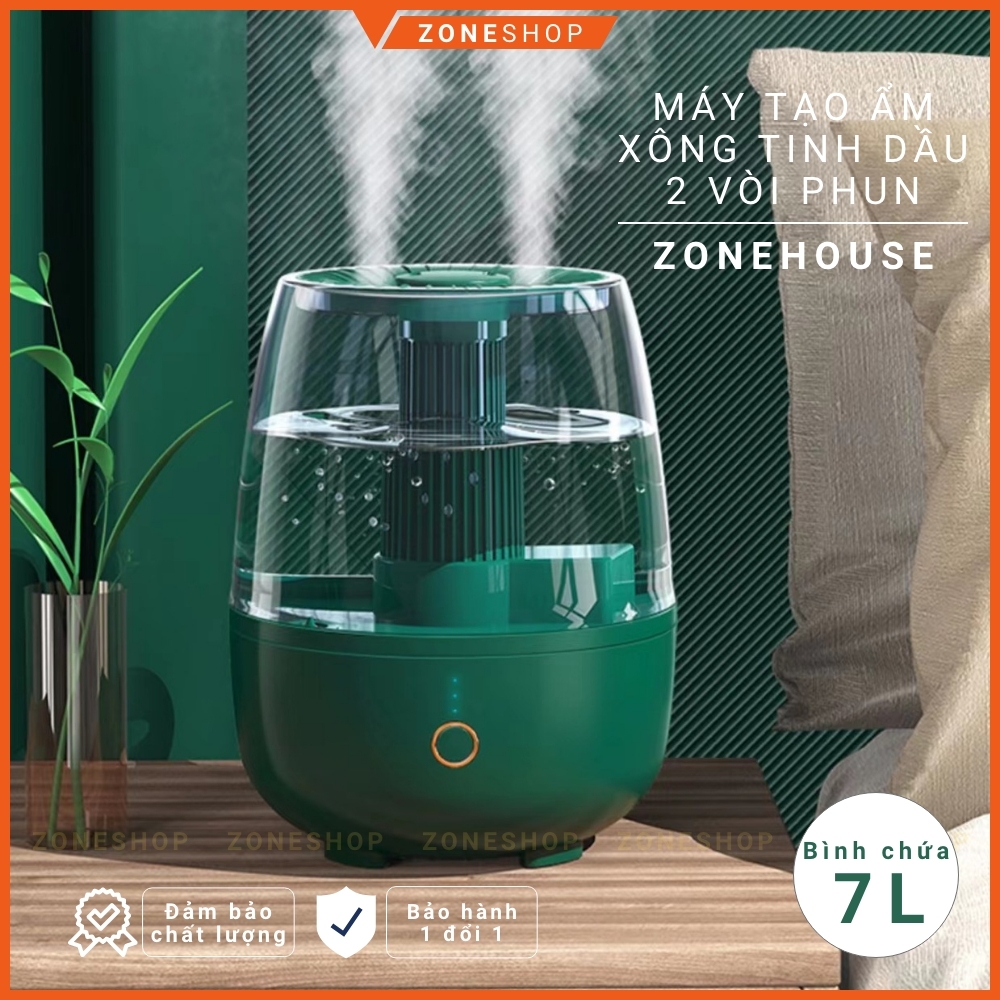 Máy xông tinh dầu tạo ẩm ZONEHOUSE vòi phun kép mạnh mẽ, xông xả chanh, hoa quả, tạo ion thơm phòng [ZONESHOP]