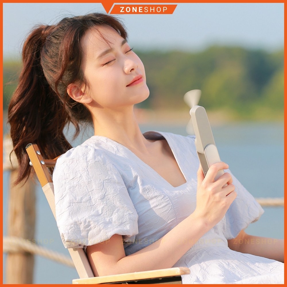 Quạt mini cầm tay gấp gọn sạc pin Xiaomi - ZoneHouse, 2 tốc độ gió, cổng USB, quạt cầm tay và để bàn tiện lợi [ZONESHOP]