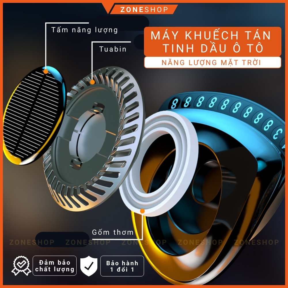 Tinh dầu nước hoa xe tự động khuếch tán năng lượng mặt trời xoay vòng hiện kèm bảng số điện thoại ô tô Zone Shop