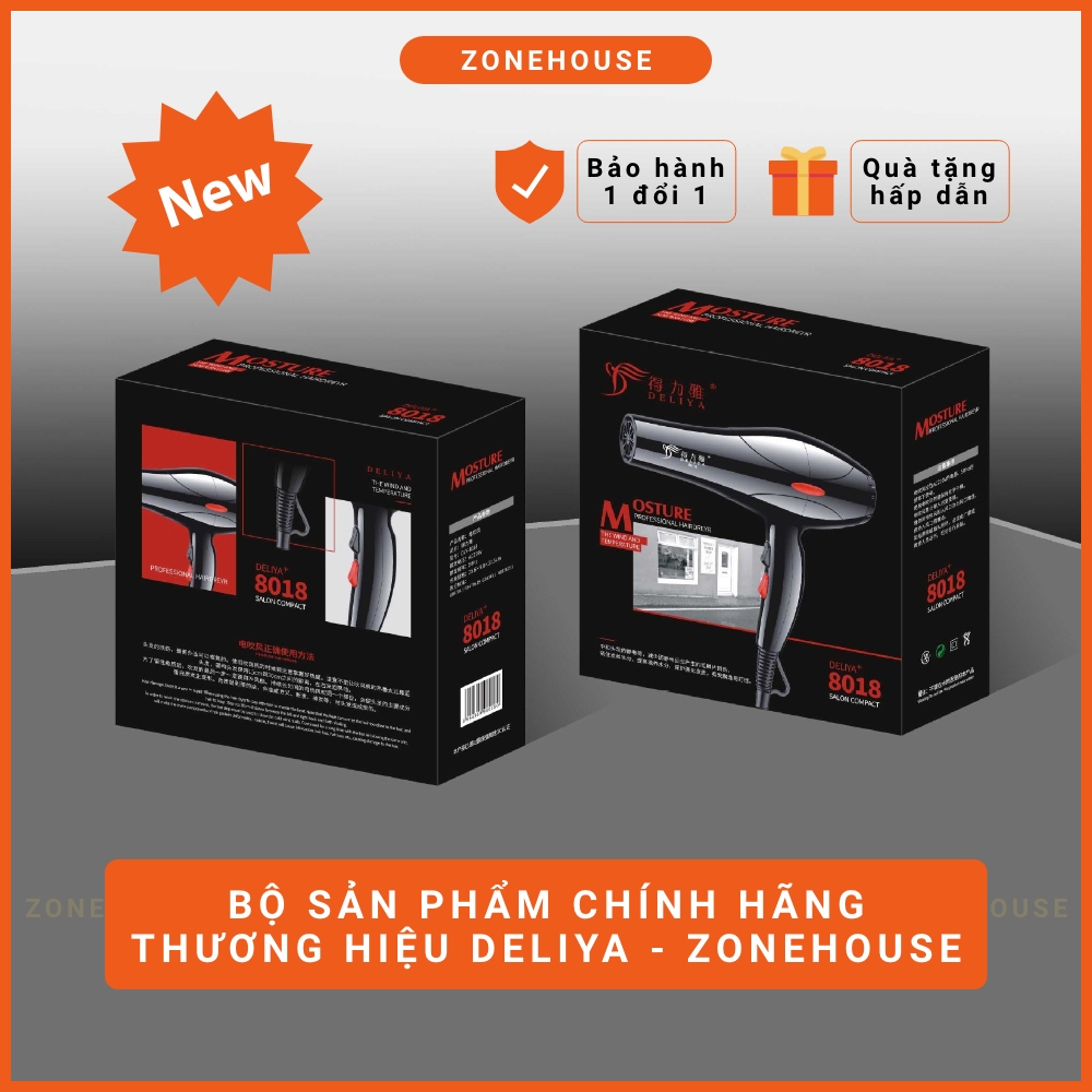 Máy Sấy Tóc Deliya - ZoneHouse, Công Suất Lớn 2200W Tặng Kèm 5 Phụ Kiện, máy sấy tạo kiểu tóc, bảo hành 1 đổi 1